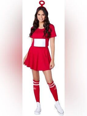 Teletubbies Po Cosplay 3 Piece Set - shirt, socks, headband- red medium